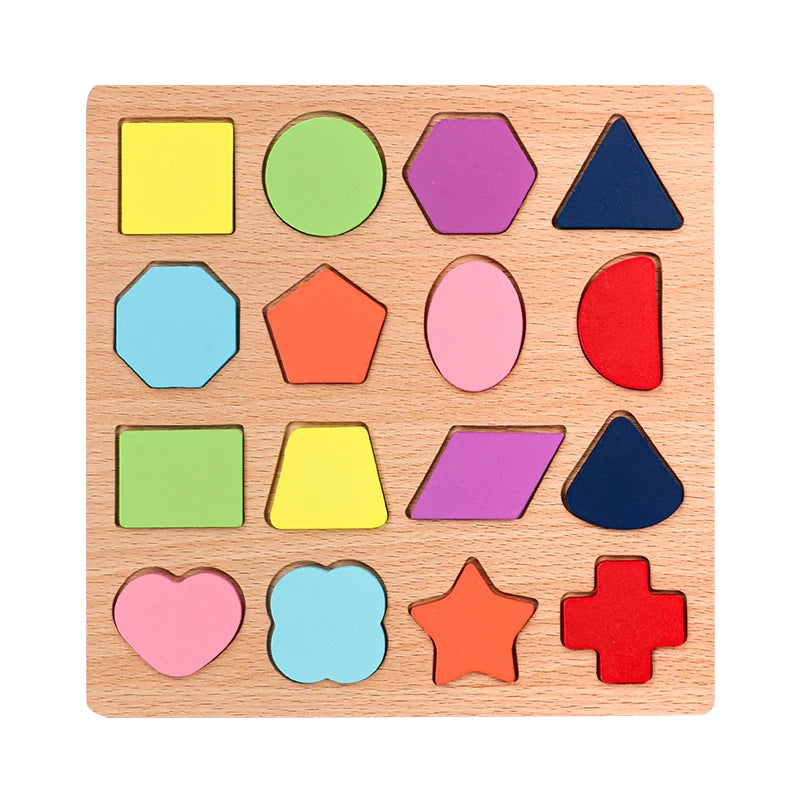 Puzzle Bois Éducatif Montessori - Chiffres Lettres Formes Géométriques