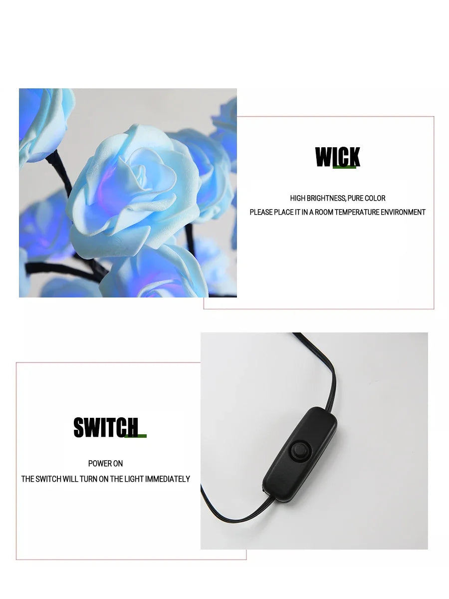LED Rose arbre lampe de bureau alimenté par USB fleur artificielle veilleuse chambre salon fête mariage saint valentin décoration