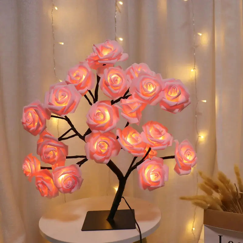 24 LED Rose arbre lumières USB prise lampe de Table fée fleur veilleuse pour la maison fête noël mariage chambre décoration cadeau
