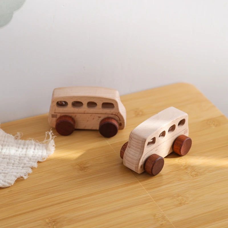 Jouets Bois Bébé Montessori - Voitures Bus Cartoon Sans BPA