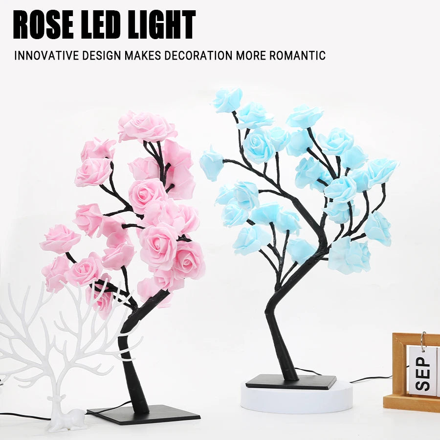 24 LED Rose arbre lumières USB prise lampe de Table fée fleur veilleuse pour la maison fête noël mariage chambre décoration cadeau