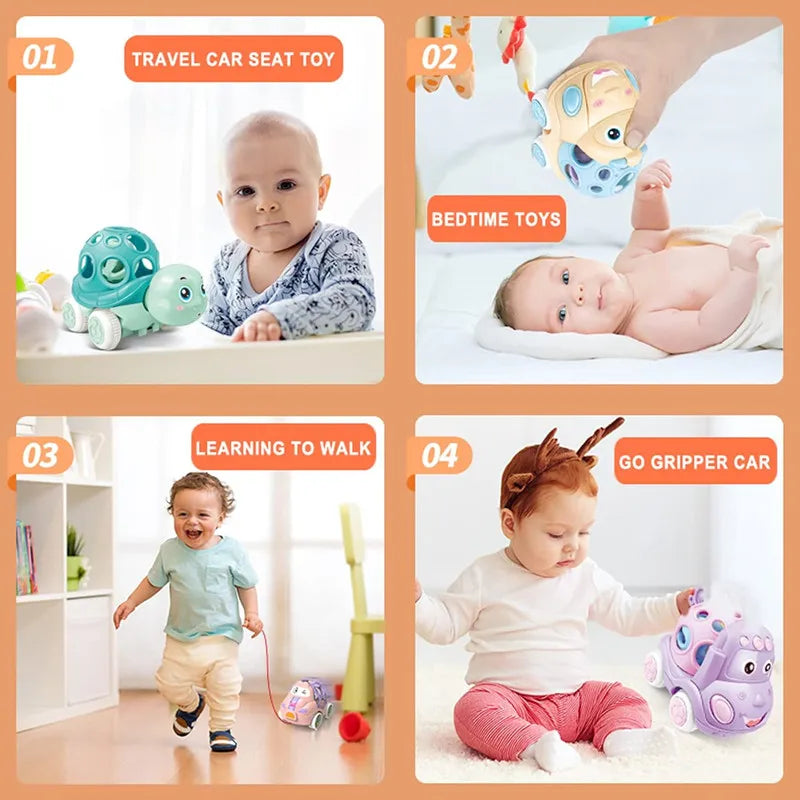 Jouets de voiture pour bébé de 6 à 12 mois, voiture à Friction pour nourrissons, véhicules à inertie en caoutchouc souple, hochet à main en rouleau, cadeau pour enfants