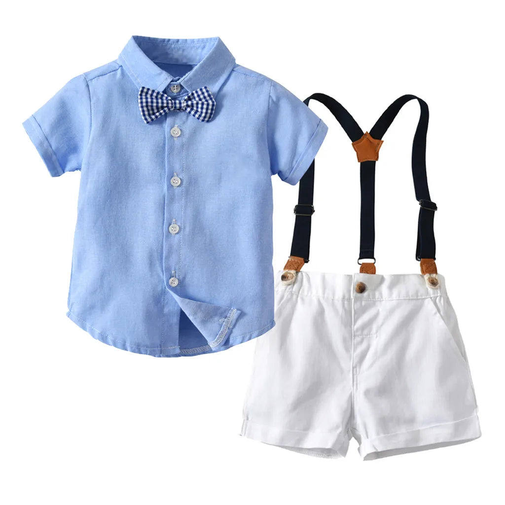Vêtements de gentleman pour tout-petits garçons, tenues pour bébés, shorts Y +, t-shirt à nœud, salopette habillée pour garçons