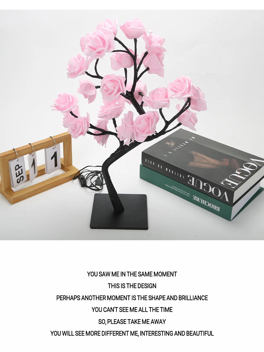 24 LED Rose arbre lumières USB prise lampe de Table fée fleur veilleuse pour la maison fête noël mariage chambre décoration cadeau