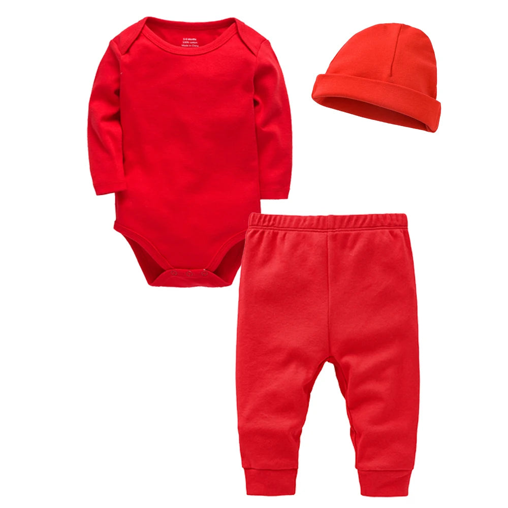 Ensemble Bébé 3 Pièces 100% Coton - Body Pantalon Chapeau Nouveau-né
