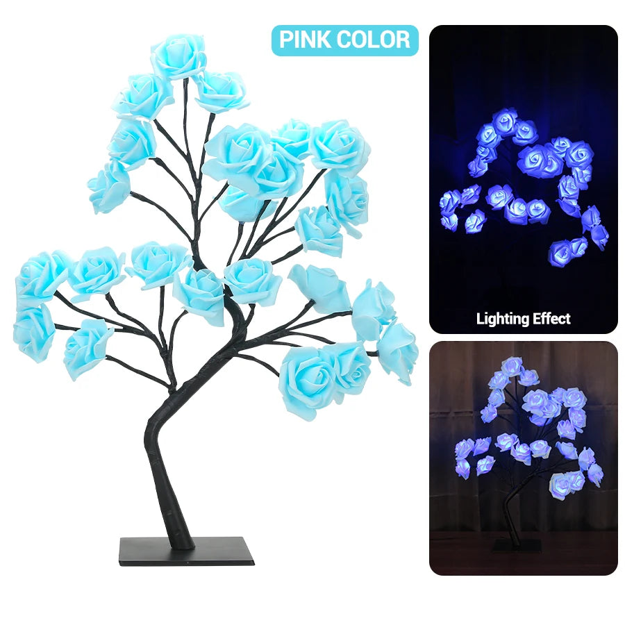 LED Rose arbre lampe de bureau alimenté par USB fleur artificielle veilleuse chambre salon fête mariage saint valentin décoration