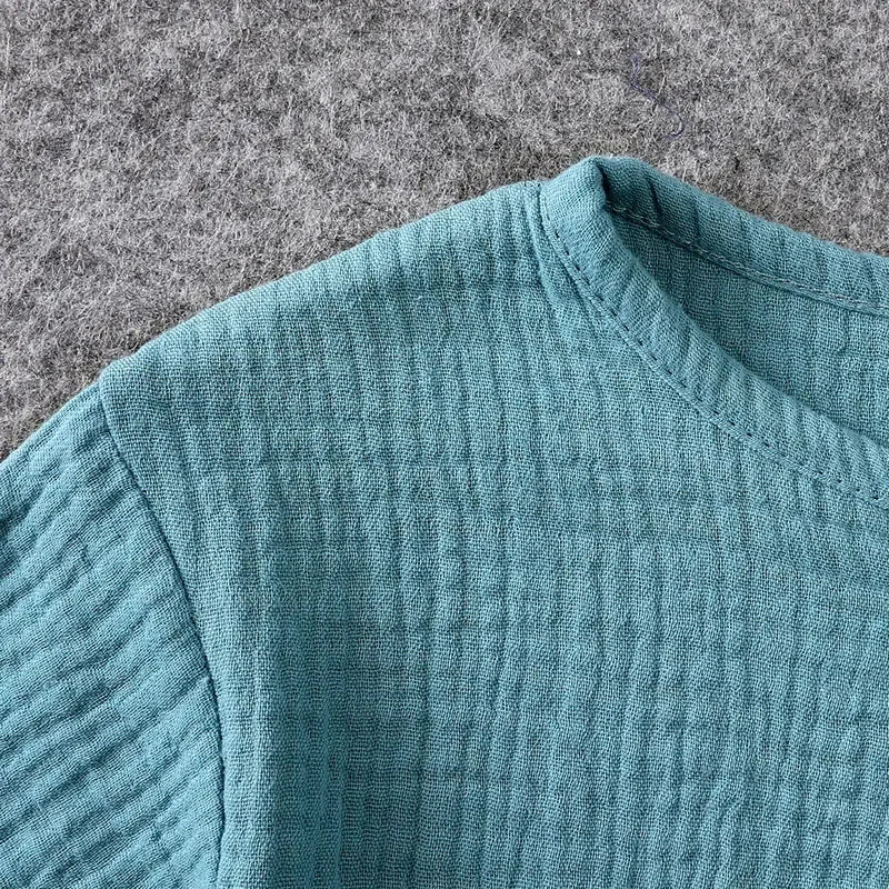 Vêtements d'été en coton et lin pour enfants de 2 à 7 ans, ensemble de couleur unie, haut à manches courtes, Short