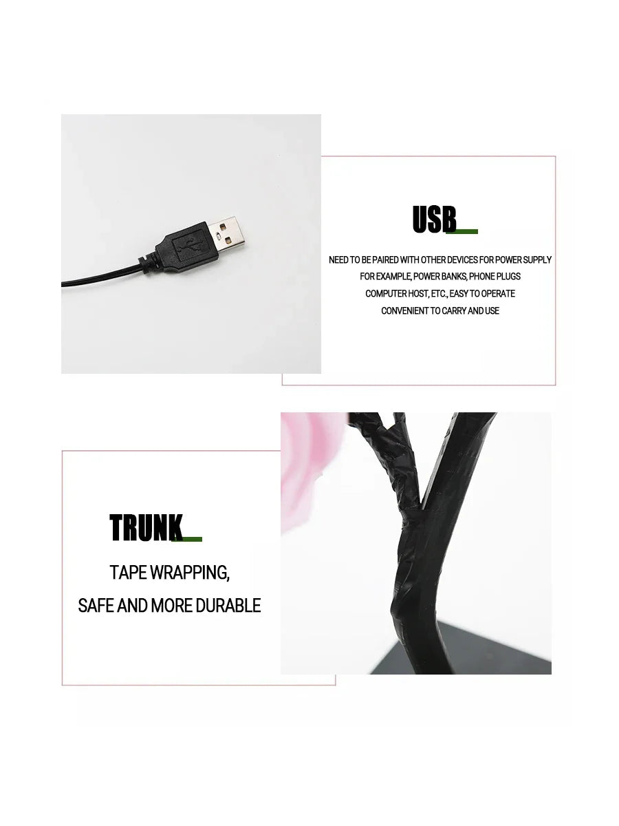 LED Rose arbre lampe de bureau alimenté par USB fleur artificielle veilleuse chambre salon fête mariage saint valentin décoration