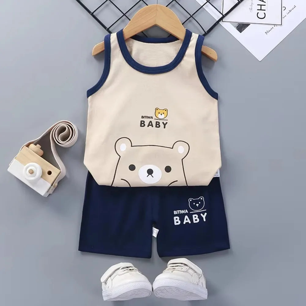 Ensembles pour enfants, vêtements pour garçons et filles, gilet, vêtements d'été pour enfants, T-Shirts et shorts en coton, débardeur sans manches