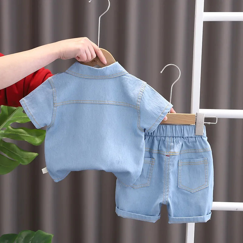 Vêtements d'été pour enfants, costume pour garçons, hauts en Denim + pantalons en jean, 2 pièces/ensemble, tenues décontractées pour nourrissons