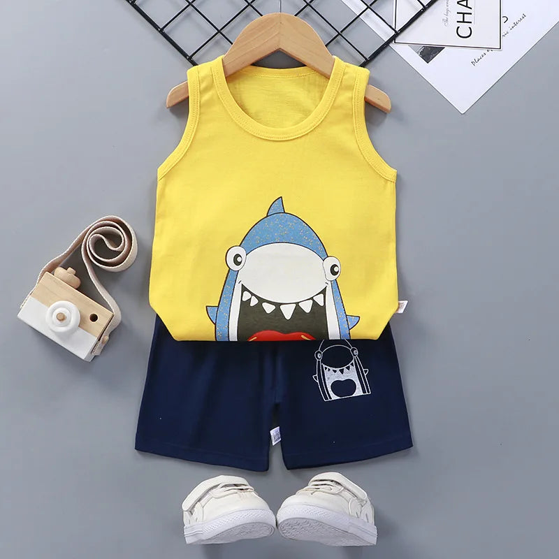 Ensembles pour enfants, vêtements pour garçons et filles, gilet, vêtements d'été pour enfants, T-Shirts et shorts en coton, débardeur sans manches