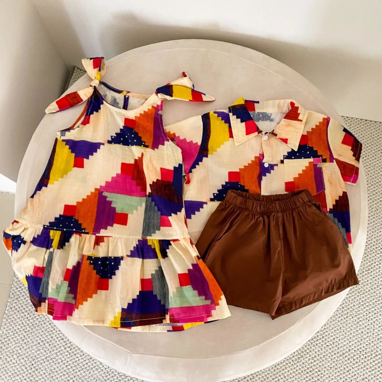 Vêtements d'été pour enfants, costume chemise pour garçon ou robe pour bébé fille, vêtements de vacances, vêtements pour frère et sœur, nouvelle collection 2025