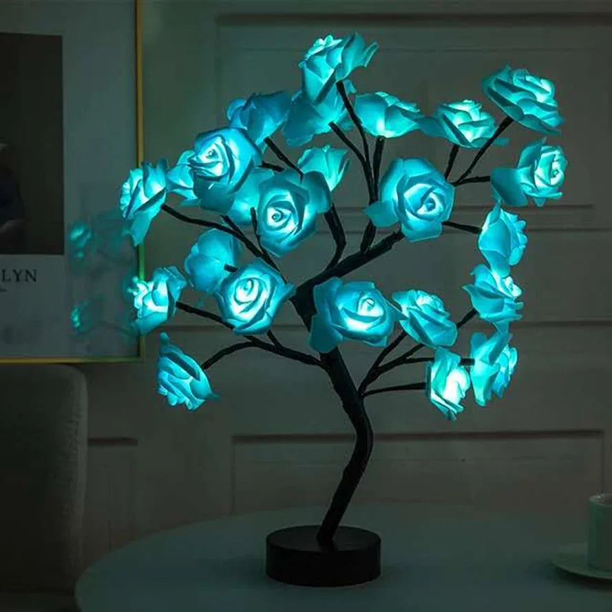 24 LED Rose arbre lumières USB prise lampe de Table fée fleur veilleuse pour la maison fête noël mariage chambre décoration cadeau