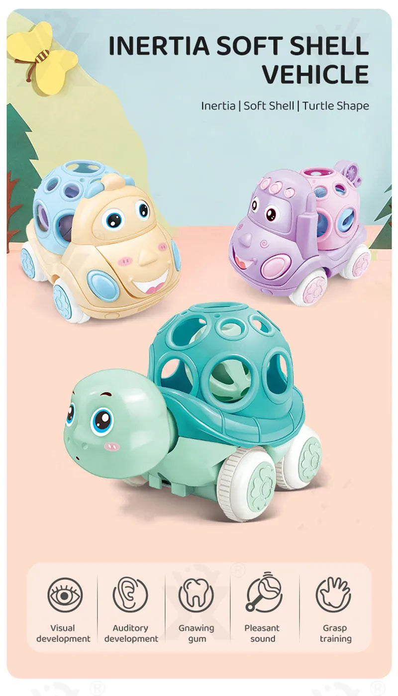 Jouets de voiture pour bébé de 6 à 12 mois, voiture à Friction pour nourrissons, véhicules à inertie en caoutchouc souple, hochet à main en rouleau, cadeau pour enfants