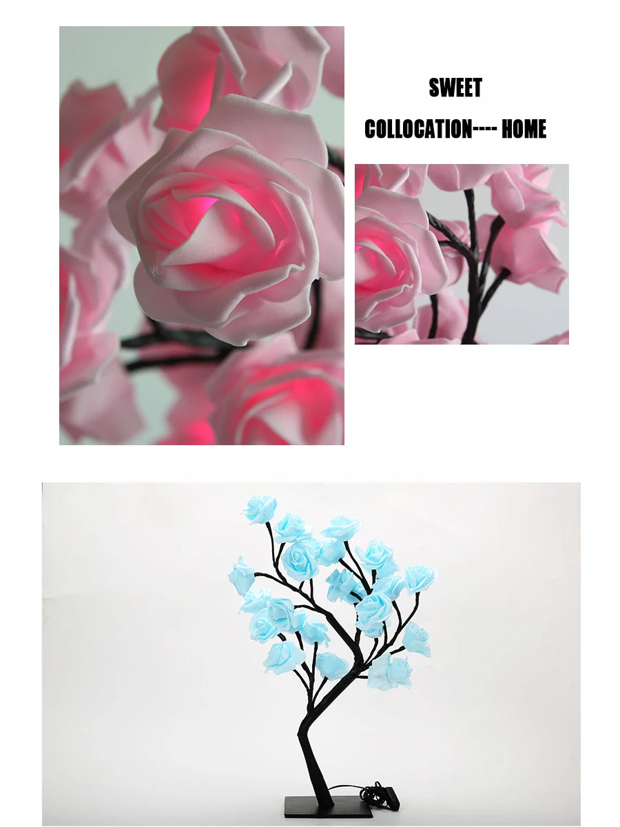 24 LED Rose arbre lumières USB prise lampe de Table fée fleur veilleuse pour la maison fête noël mariage chambre décoration cadeau