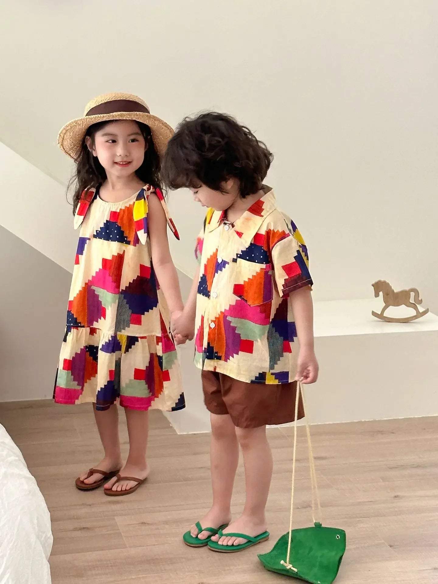 Vêtements d'été pour enfants, costume chemise pour garçon ou robe pour bébé fille, vêtements de vacances, vêtements pour frère et sœur, nouvelle collection 2025