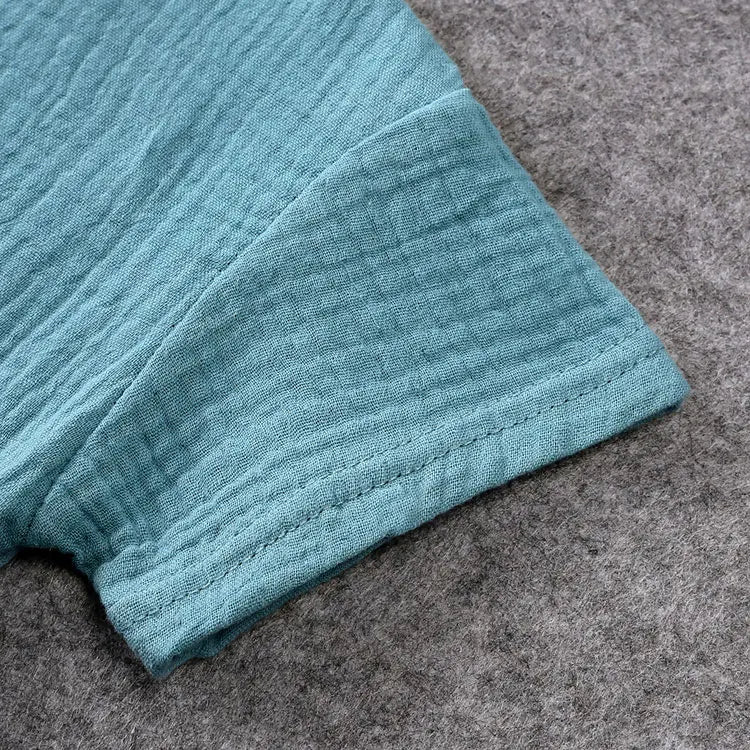 Vêtements d'été en coton et lin pour enfants de 2 à 7 ans, ensemble de couleur unie, haut à manches courtes, Short