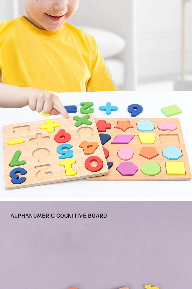 Puzzle Bois Éducatif Montessori - Chiffres Lettres Formes Géométriques