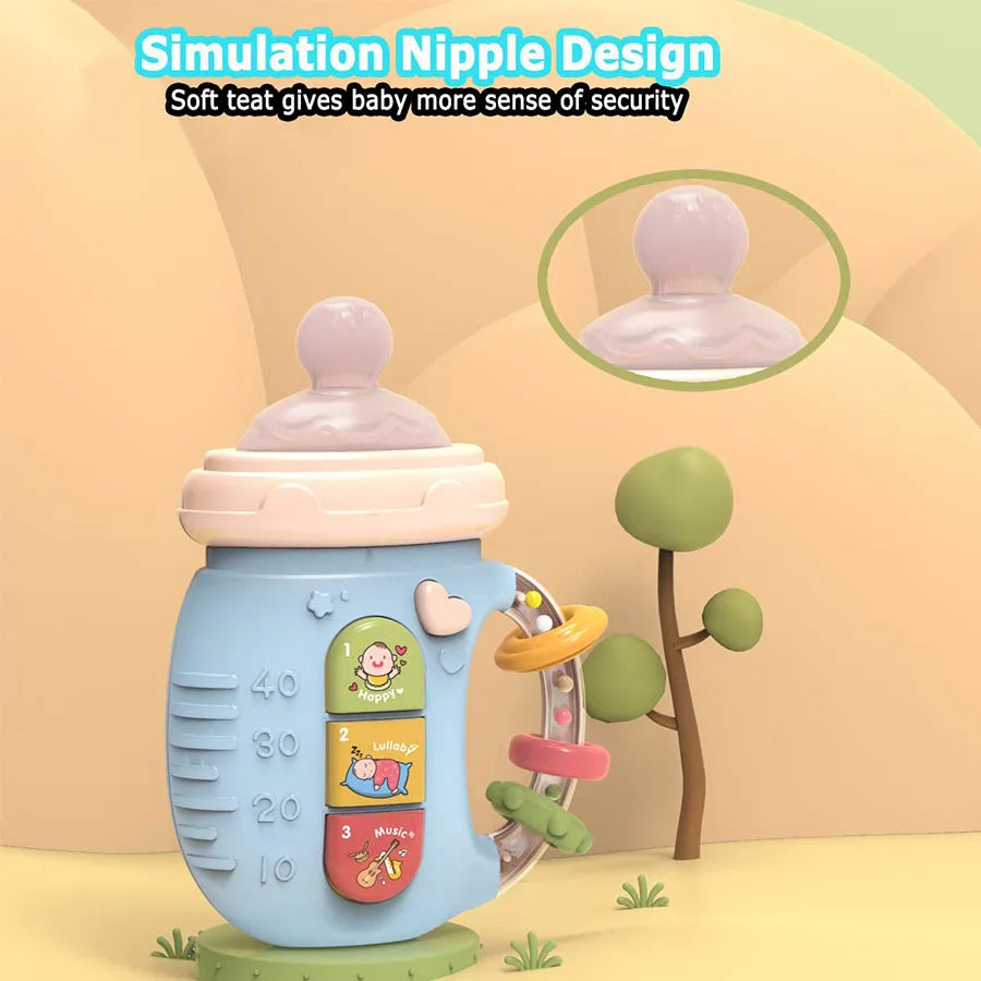 Jouets musicaux pour bébé, bouteille confortable mignonne, jouet sensoriel pour bébé rire et apprendre avec lumière et musique pour les âges de 18 ans, cadeau d'anniversaire pour bébé