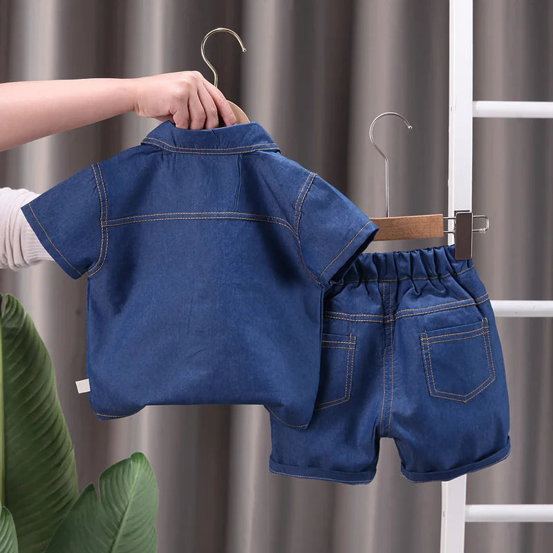 Vêtements d'été pour enfants, costume pour garçons, hauts en Denim + pantalons en jean, 2 pièces/ensemble, tenues décontractées pour nourrissons