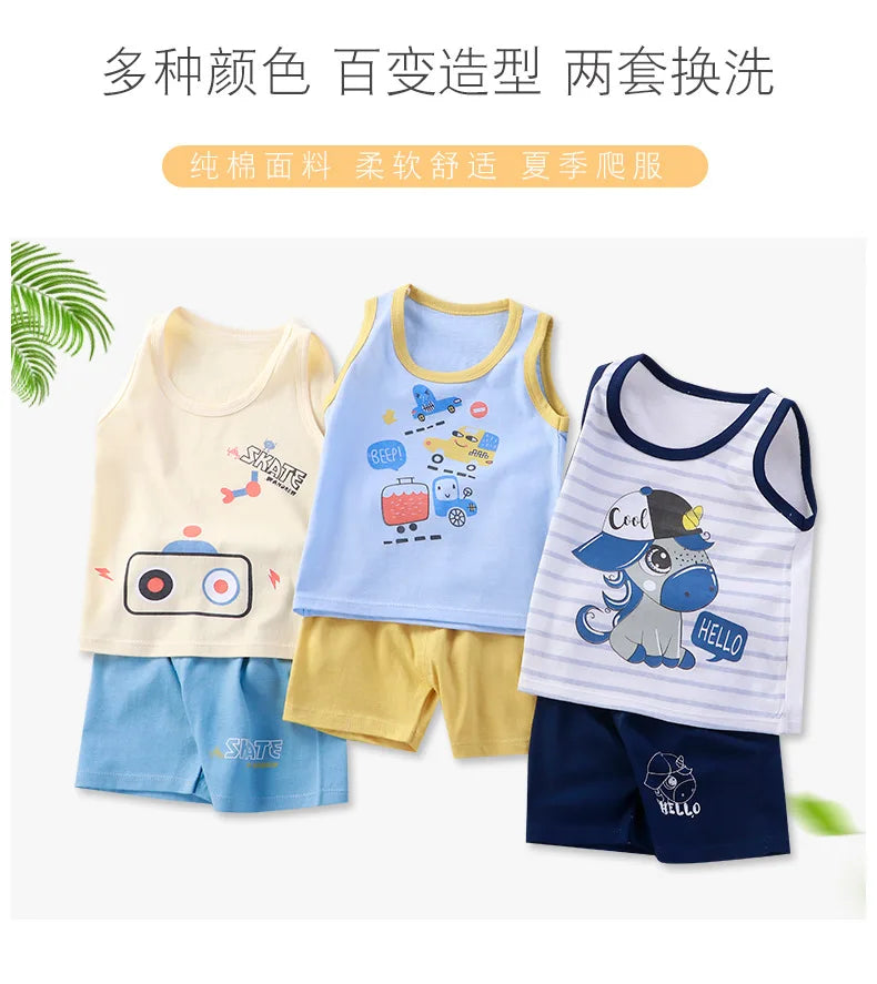 Ensembles pour enfants, vêtements pour garçons et filles, gilet, vêtements d'été pour enfants, T-Shirts et shorts en coton, débardeur sans manches