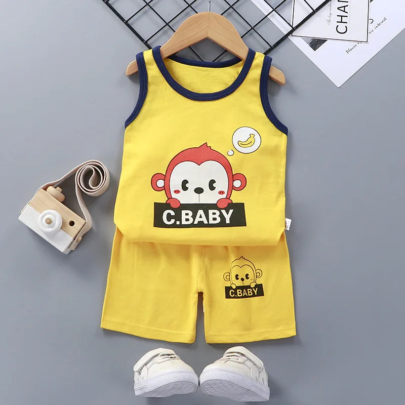 Ensembles pour enfants, vêtements pour garçons et filles, gilet, vêtements d'été pour enfants, T-Shirts et shorts en coton, débardeur sans manches