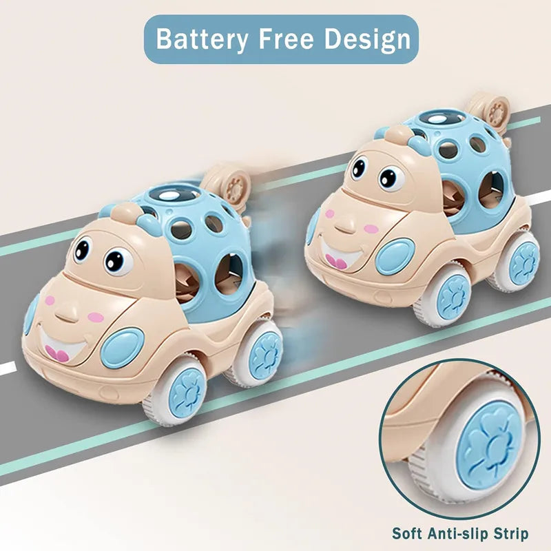 Jouets de voiture pour bébé de 6 à 12 mois, voiture à Friction pour nourrissons, véhicules à inertie en caoutchouc souple, hochet à main en rouleau, cadeau pour enfants