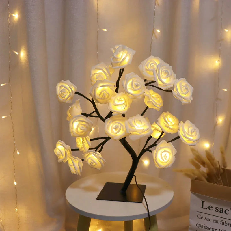 Lampe en Forme de Rose avec USB 62 LED, Veilleuse en Forme de Fleur pour Décoration de la Maison, ixen Plein Air, Cadeau de Mariage
