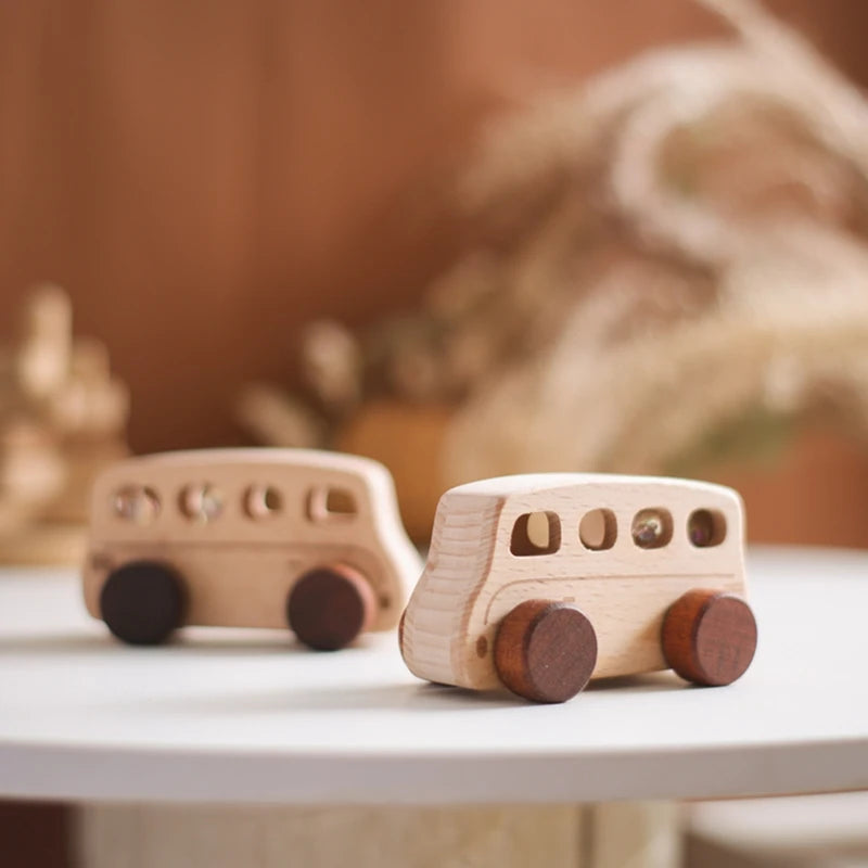 Jouets Bois Bébé Montessori - Voitures Bus Cartoon Sans BPA