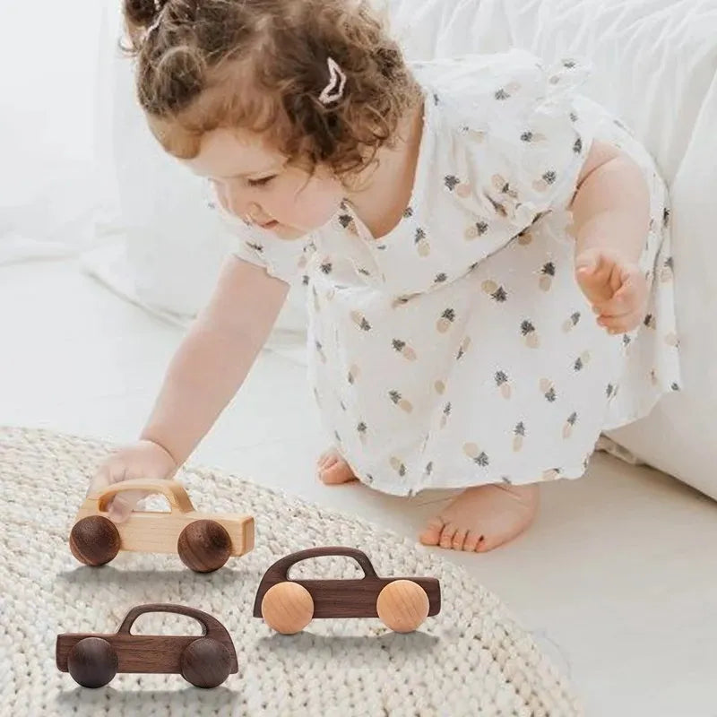 Jouets Bois Bébé Montessori - Voitures Bus Cartoon Sans BPA