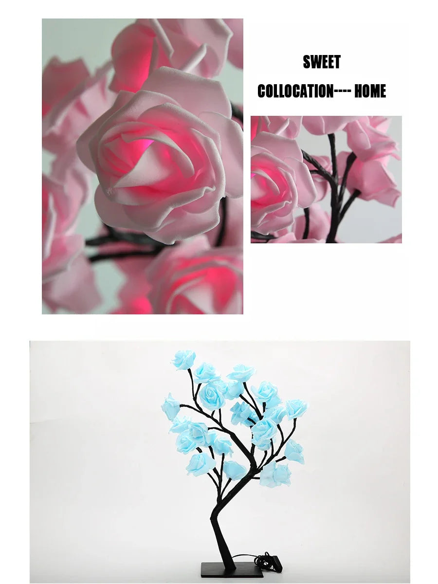 LED Rose arbre lampe de bureau alimenté par USB fleur artificielle veilleuse chambre salon fête mariage saint valentin décoration