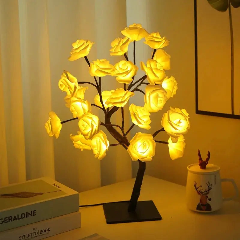 Lampe en Forme de Rose avec USB 62 LED, Veilleuse en Forme de Fleur pour Décoration de la Maison, ixen Plein Air, Cadeau de Mariage