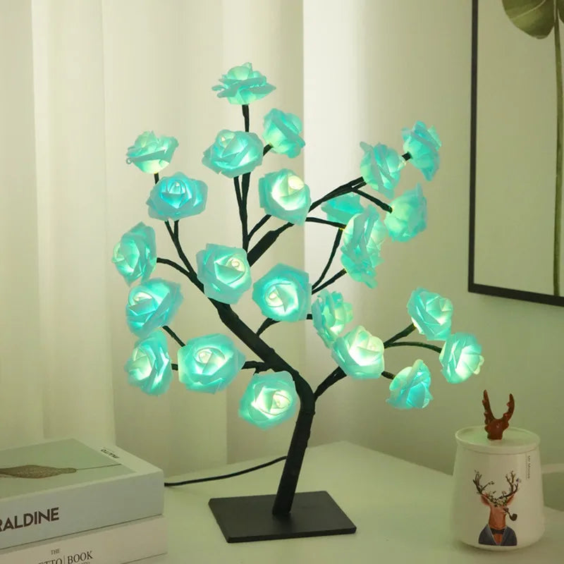 24 LED Rose arbre lumières USB prise lampe de Table fée fleur veilleuse pour la maison fête noël mariage chambre décoration cadeau