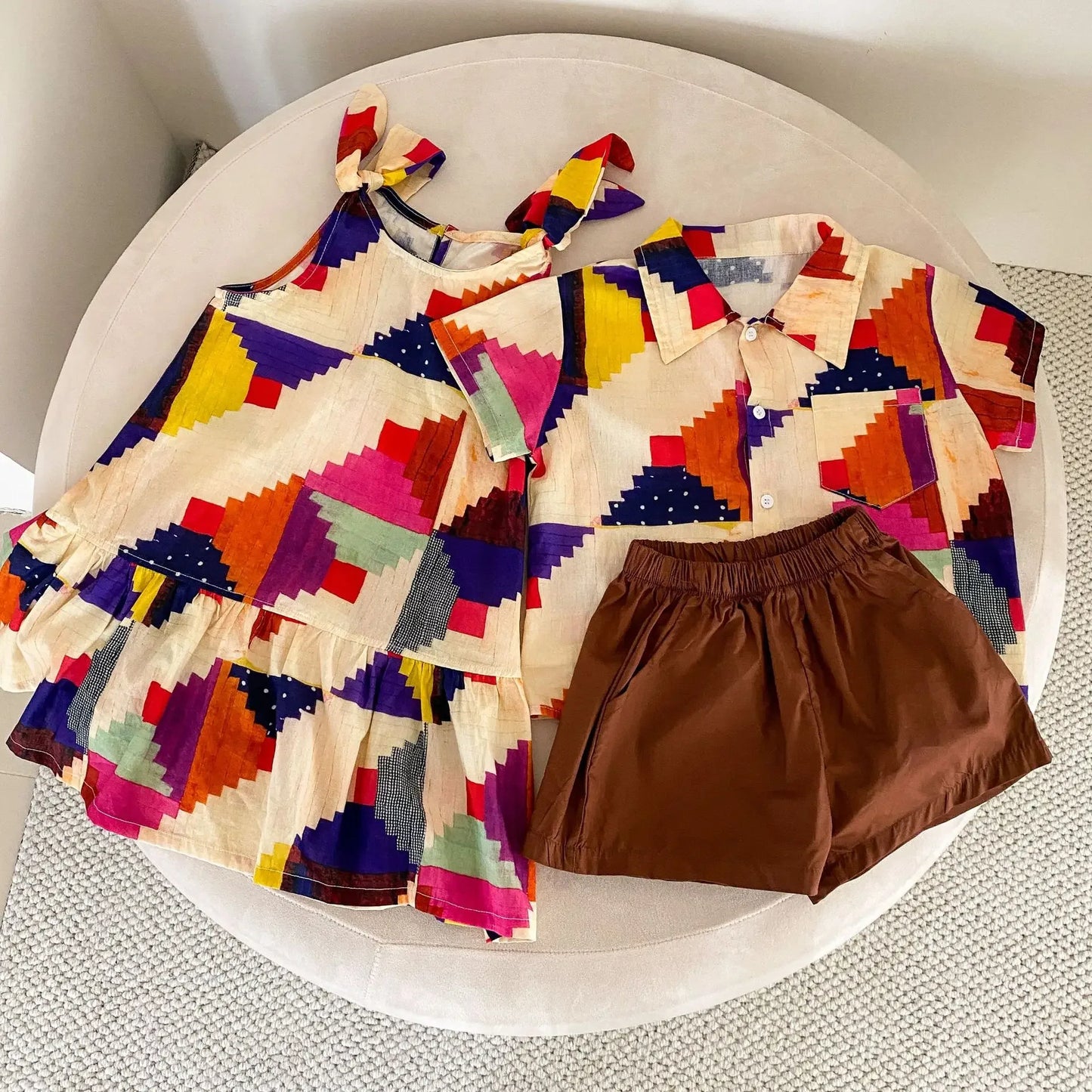 Vêtements d'été pour enfants, costume chemise pour garçon ou robe pour bébé fille, vêtements de vacances, vêtements pour frère et sœur, nouvelle collection 2025