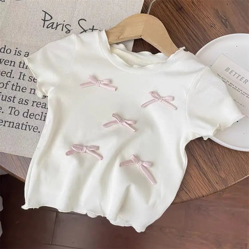 Ensembles de vêtements pour enfants, haut à manches courtes avec nœud + pantalon à jambes larges à carreaux, ensemble de 2 pièces, vêtements pour enfants en bas âge
