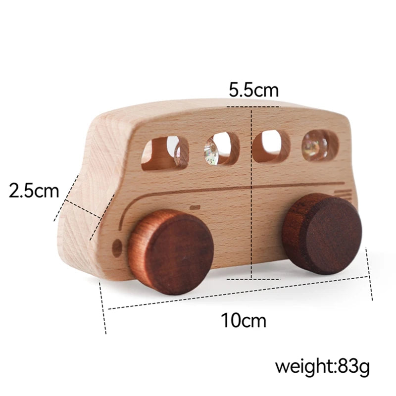 Jouets Bois Bébé Montessori - Voitures Bus Cartoon Sans BPA