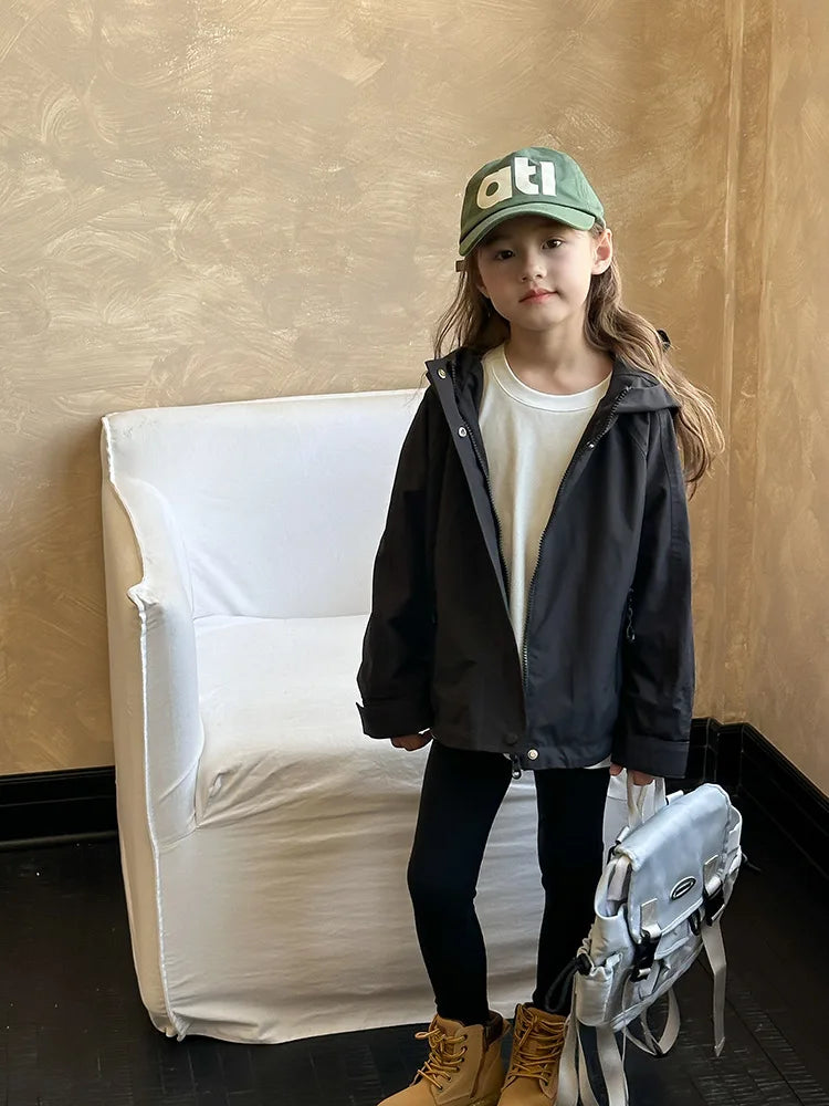 Veste d'extérieur imperméable et coupe-vent pour garçons et filles, manteau simple et décontracté, vêtements à la mode pour enfants, document solide
