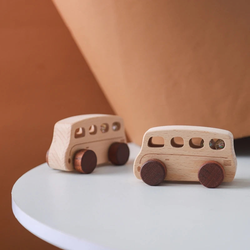 Jouets Bois Bébé Montessori - Voitures Bus Cartoon Sans BPA