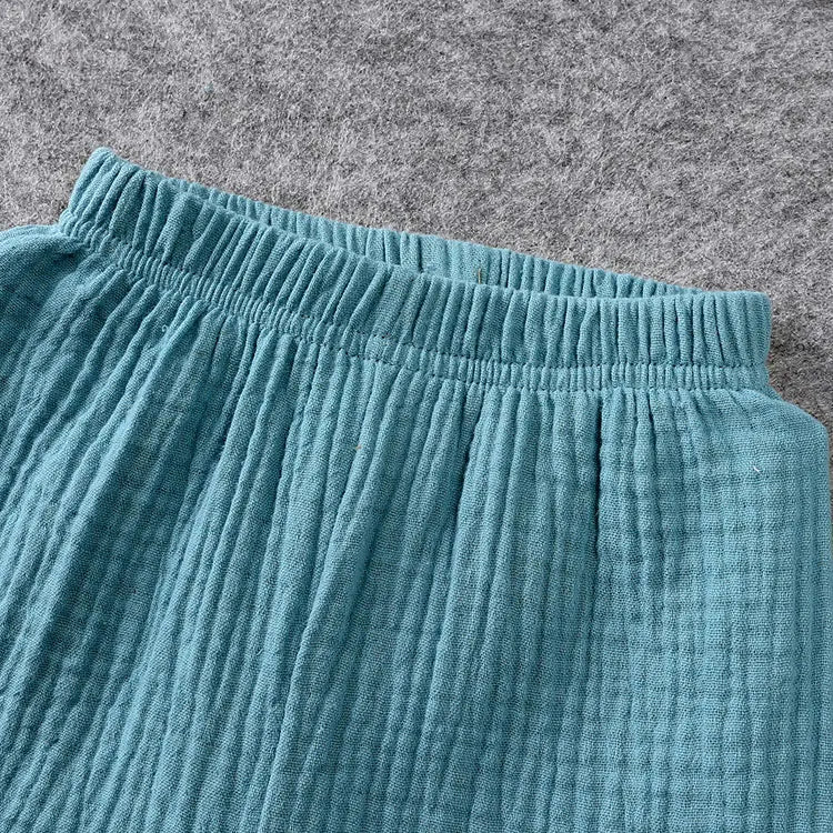 Vêtements d'été en coton et lin pour enfants de 2 à 7 ans, ensemble de couleur unie, haut à manches courtes, Short