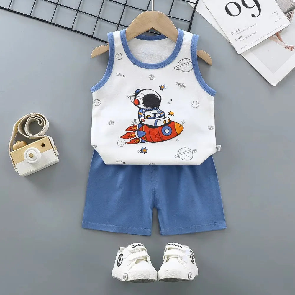 Ensembles pour enfants, vêtements pour garçons et filles, gilet, vêtements d'été pour enfants, T-Shirts et shorts en coton, débardeur sans manches