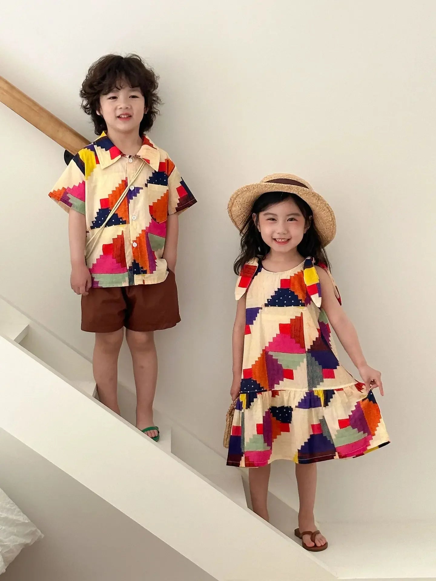Vêtements d'été pour enfants, costume chemise pour garçon ou robe pour bébé fille, vêtements de vacances, vêtements pour frère et sœur, nouvelle collection 2025