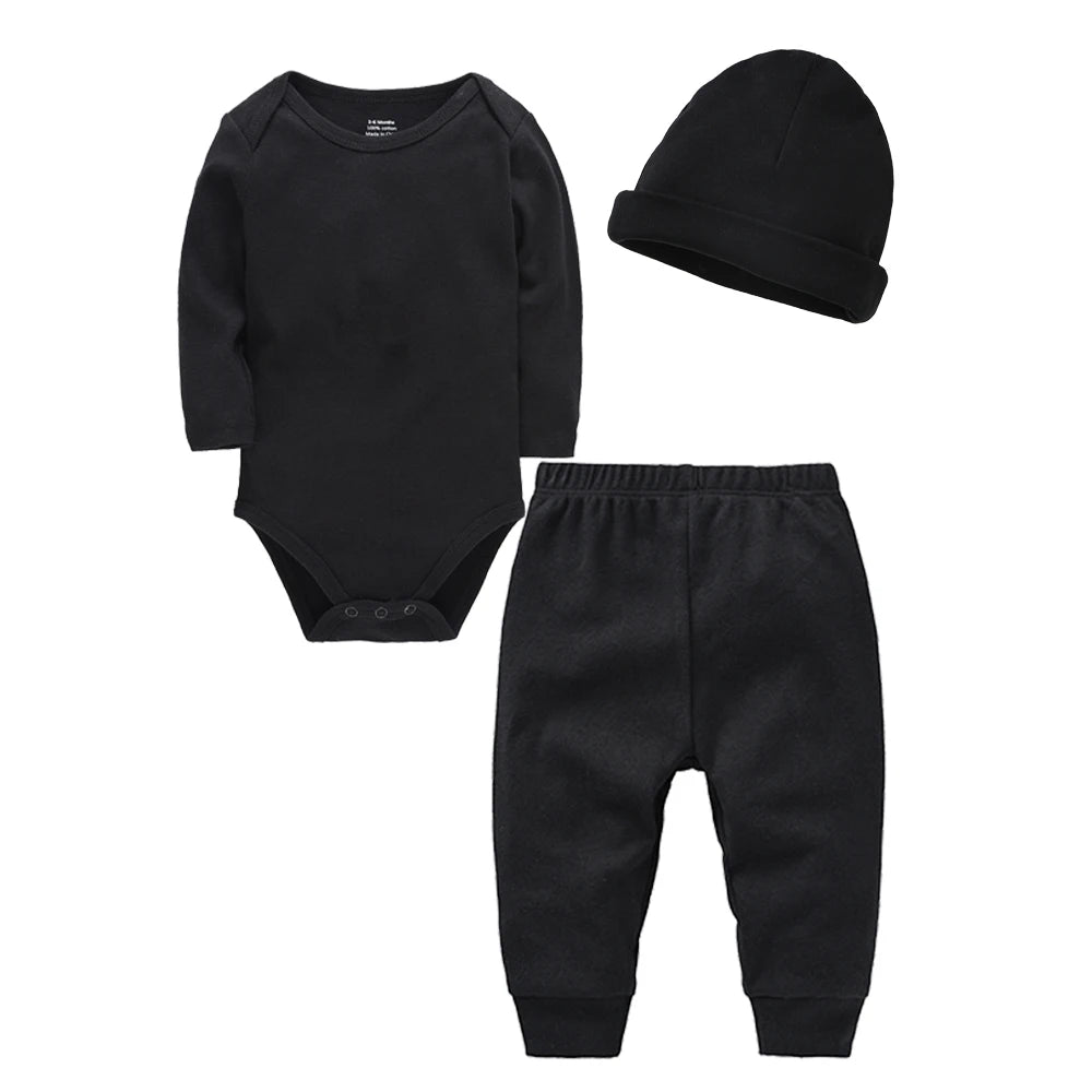 Ensemble Bébé 3 Pièces 100% Coton - Body Pantalon Chapeau Nouveau-né