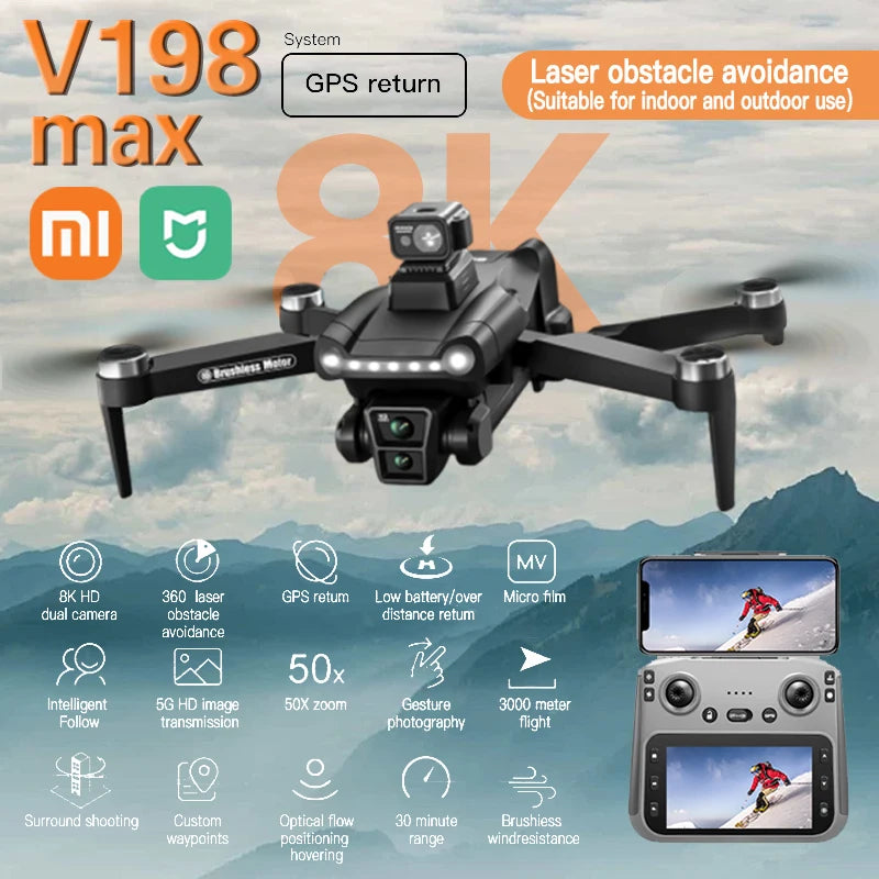 Drone Xiaomi Mijia V198 GPS 8K - Pliable Professionnel Évitement Obstacles