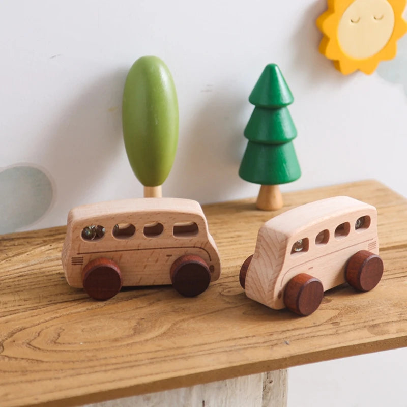 Jouets Bois Bébé Montessori - Voitures Bus Cartoon Sans BPA
