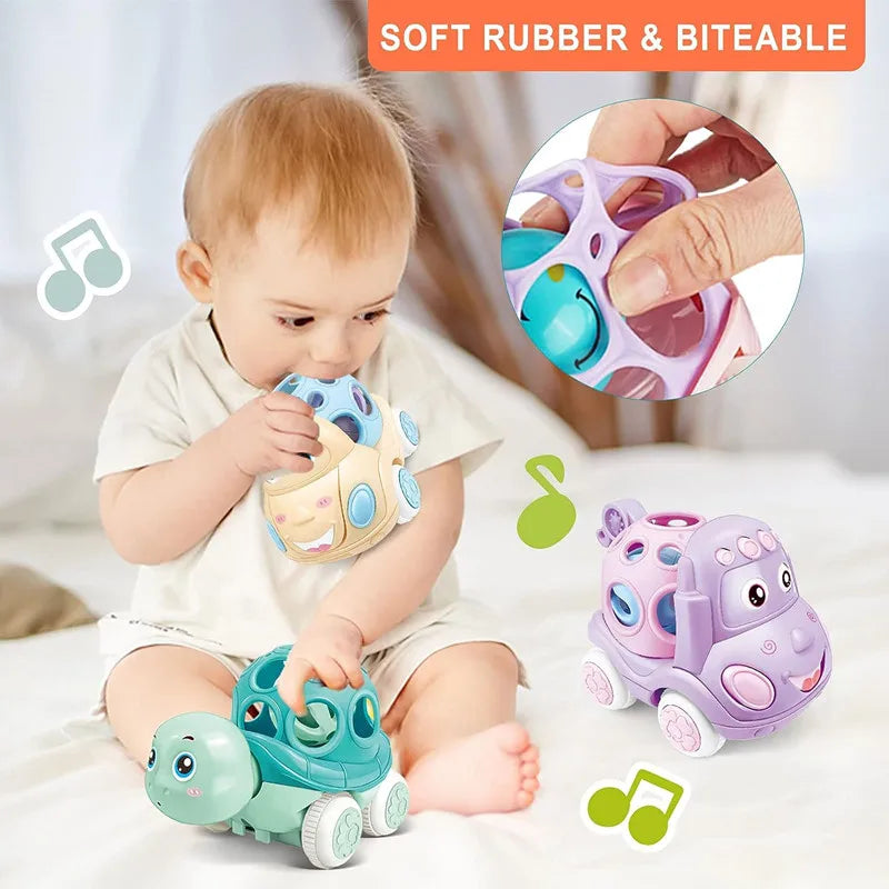 Jouets de voiture pour bébé de 6 à 12 mois, voiture à Friction pour nourrissons, véhicules à inertie en caoutchouc souple, hochet à main en rouleau, cadeau pour enfants