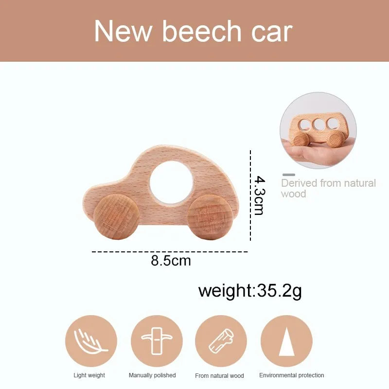 Jouets Bois Bébé Montessori - Voitures Bus Cartoon Sans BPA