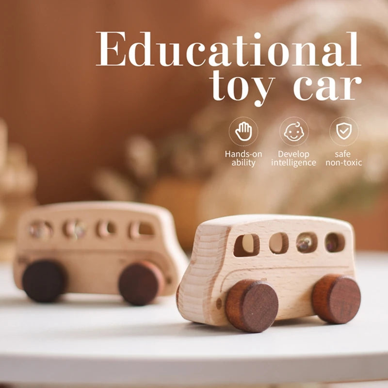 Jouets Bois Bébé Montessori - Voitures Bus Cartoon Sans BPA