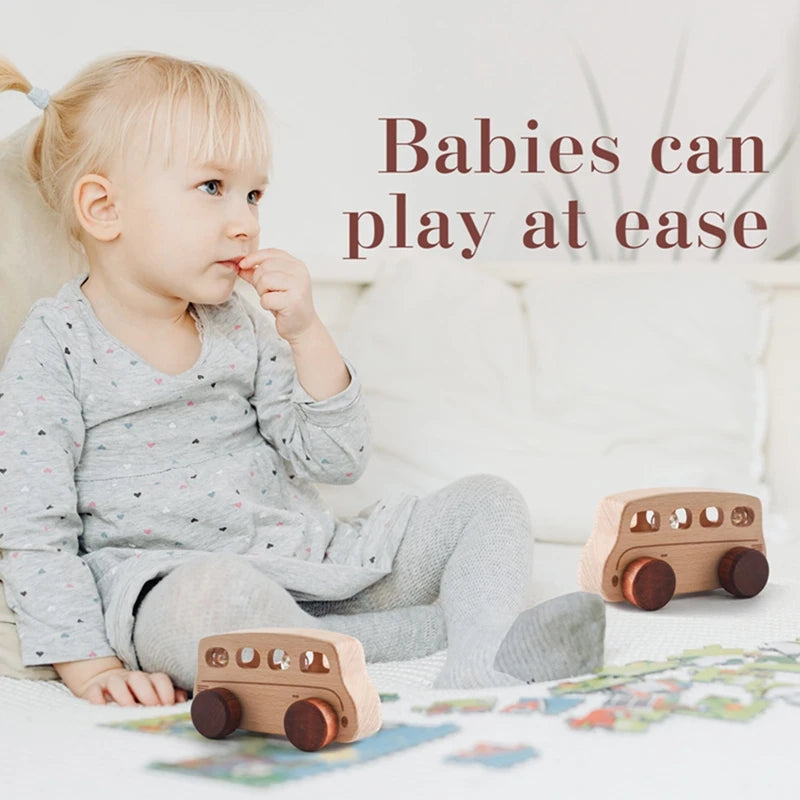 Jouets Bois Bébé Montessori - Voitures Bus Cartoon Sans BPA