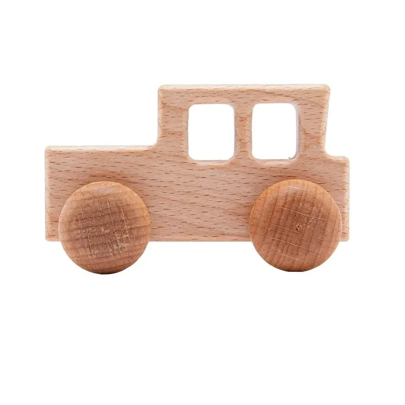 Jouets Bois Bébé Montessori - Voitures Bus Cartoon Sans BPA