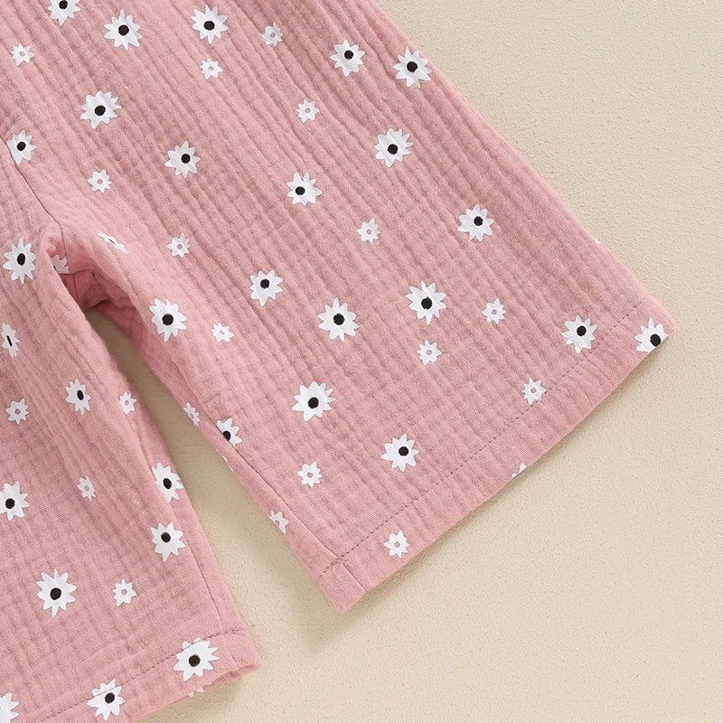 Salopette d'été en coton pour filles, vêtements pour enfants, imprimé floral, dos nu, nœud papillon, combinaisons, vêtements pour bébés